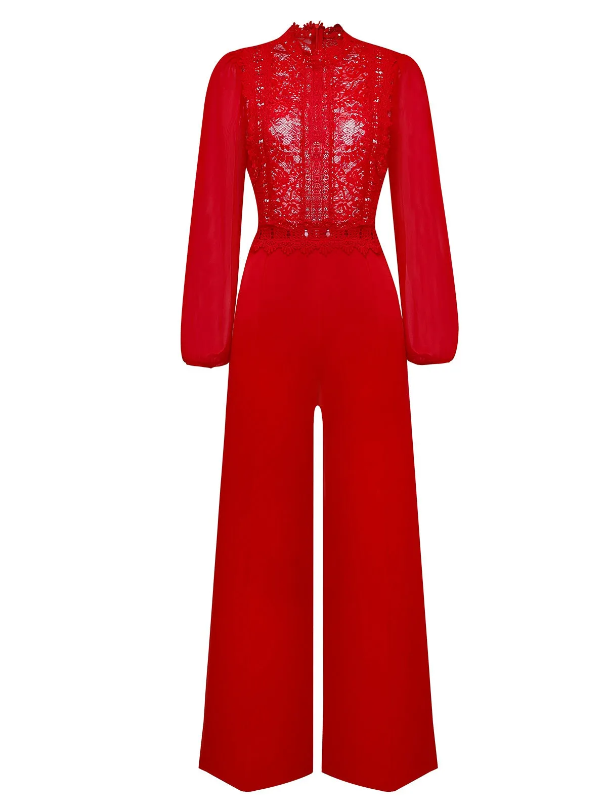 Red 1960s Solid Sheer Lace Long Sleeve Jumpsuit sold by Retro Stage product image thumbnail 2