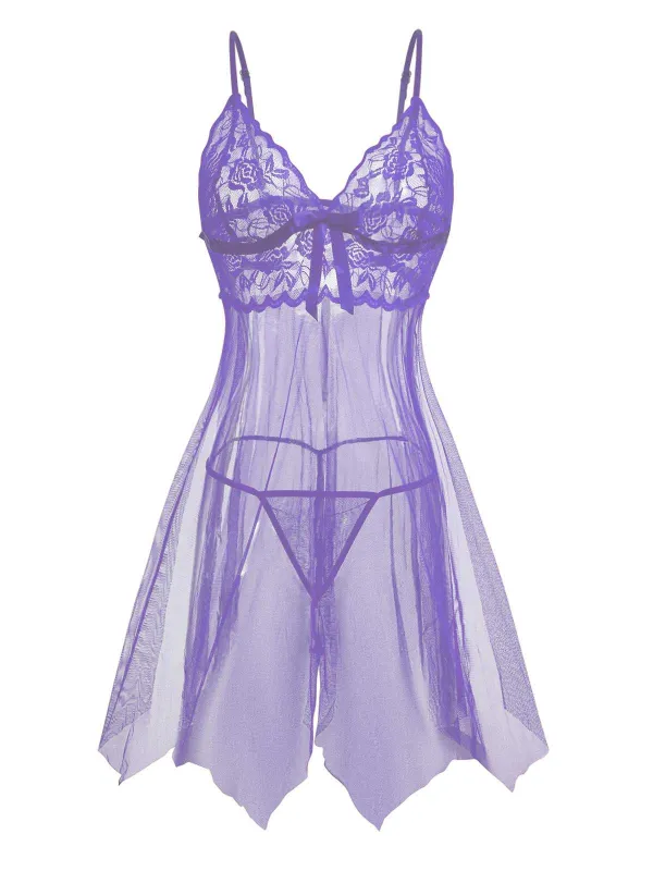 1950s Slip Lace Bow Sheer Nightdress sold by Retro Stage