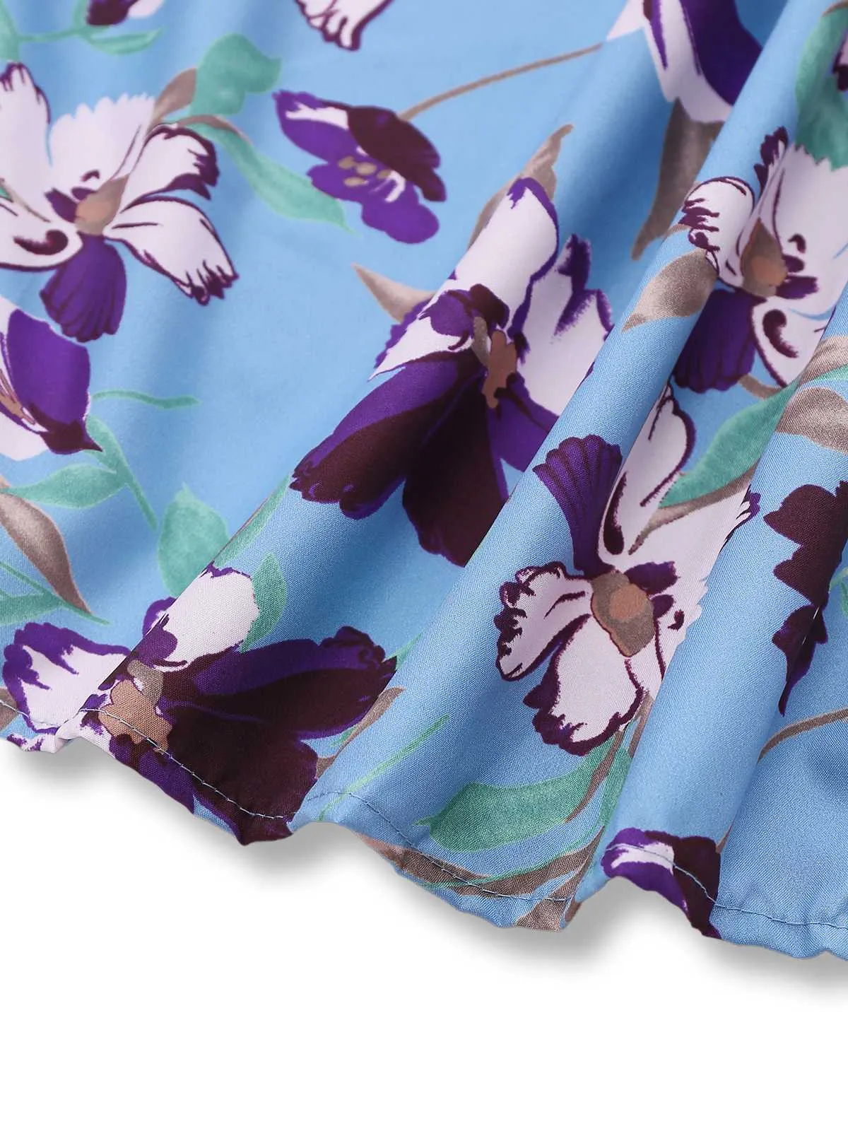 Blue 1940s V-Neck Floral Puff Sleeve Dress sold by Retro Stage product image thumbnail 4