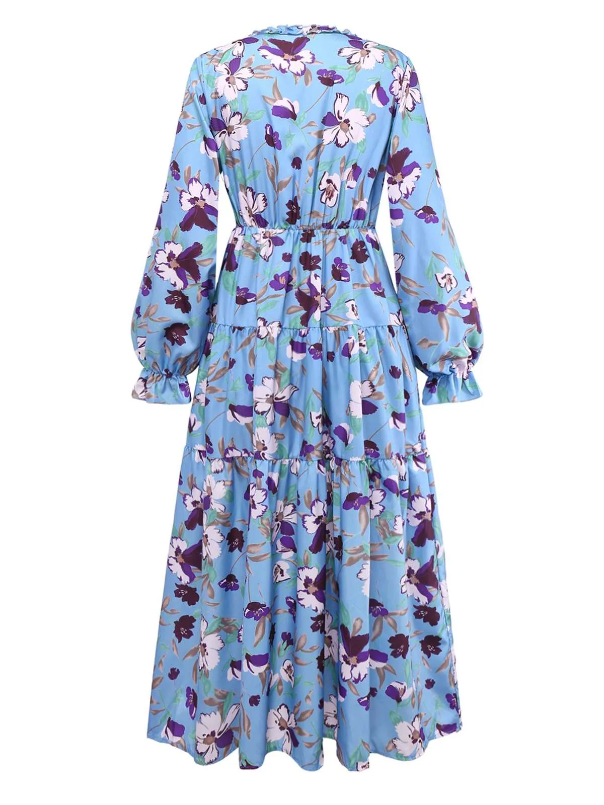 Blue 1940s V-Neck Floral Puff Sleeve Dress sold by Retro Stage product image thumbnail 2