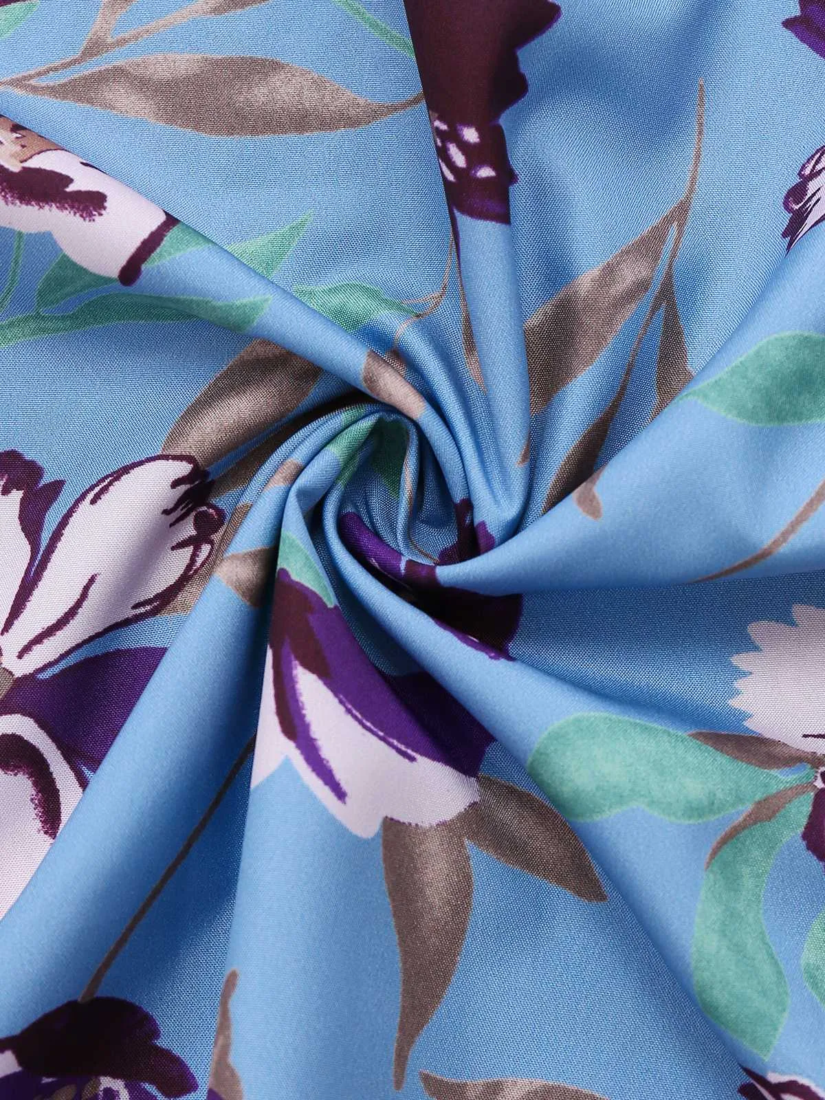 Blue 1940s V-Neck Floral Puff Sleeve Dress sold by Retro Stage product image thumbnail 5