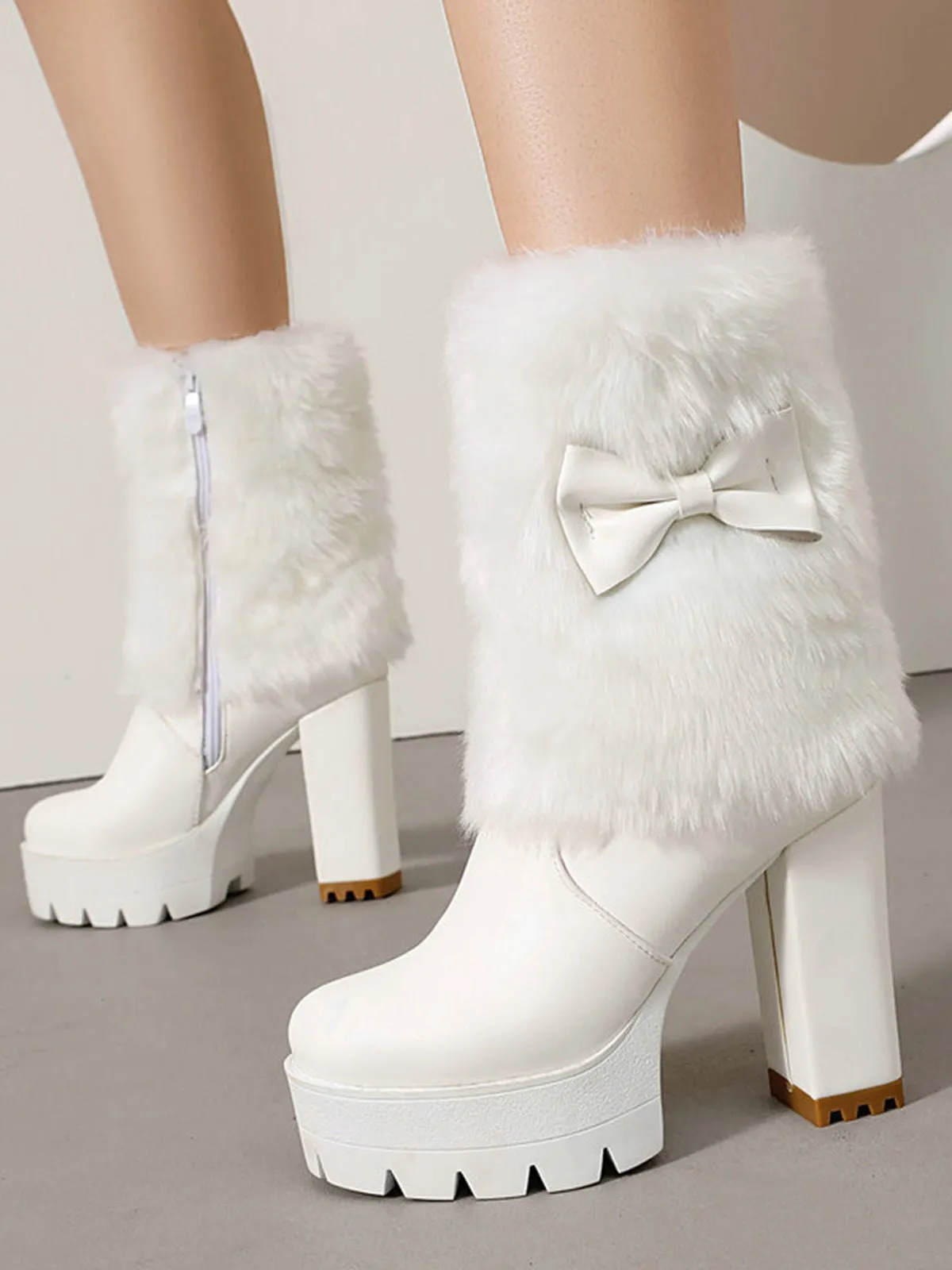 Vintage Bowknot Plush Chunky Heel Boots sold by Retro Stage product image thumbnail 3