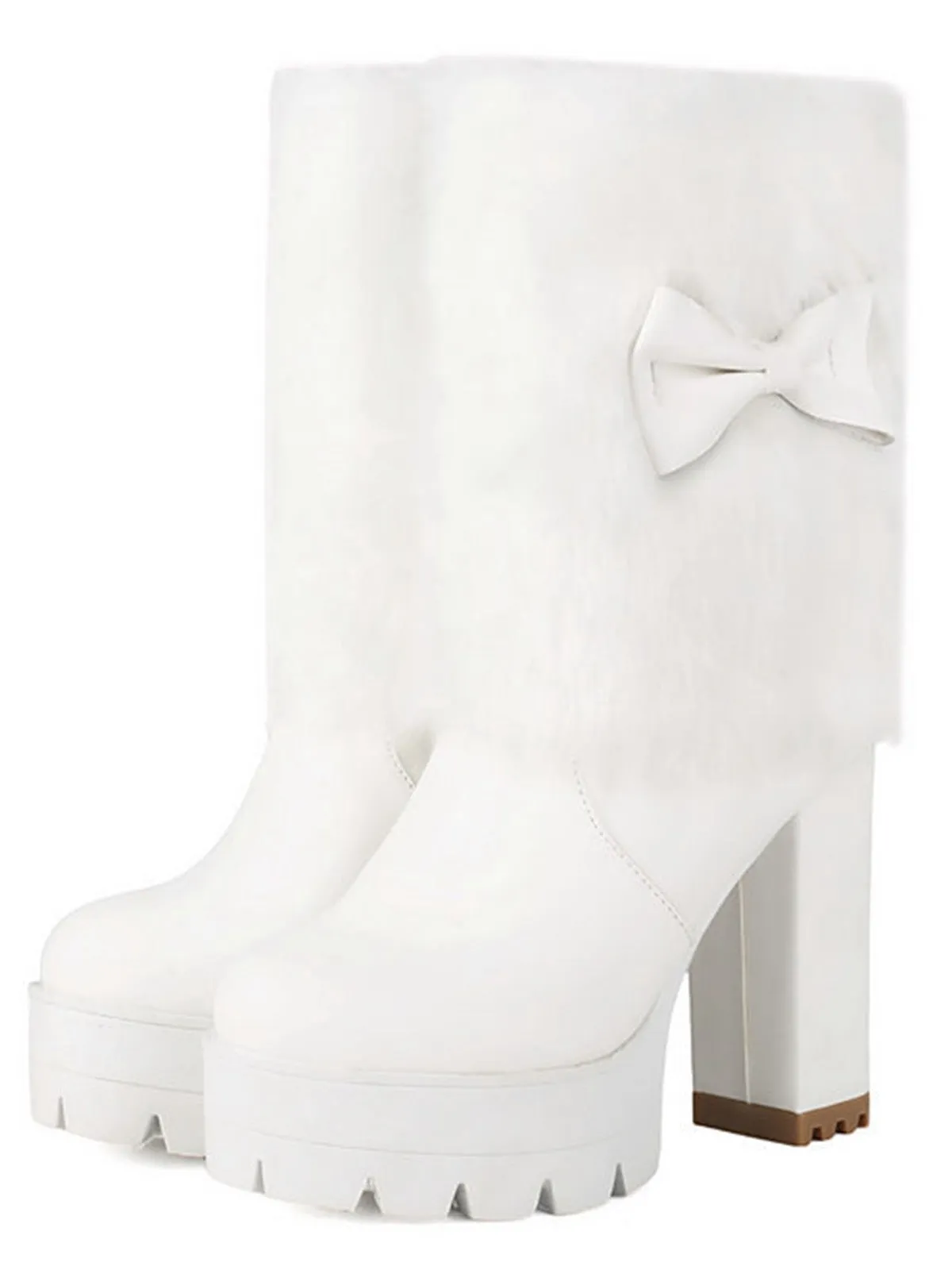 Vintage Bowknot Plush Chunky Heel Boots sold by Retro Stage product image thumbnail 4