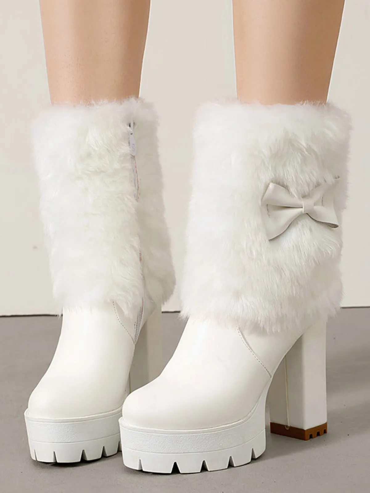 Vintage Bowknot Plush Chunky Heel Boots sold by Retro Stage product image thumbnail 2