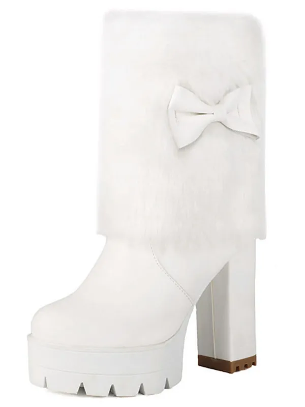 Vintage Bowknot Plush Chunky Heel Boots sold by Retro Stage