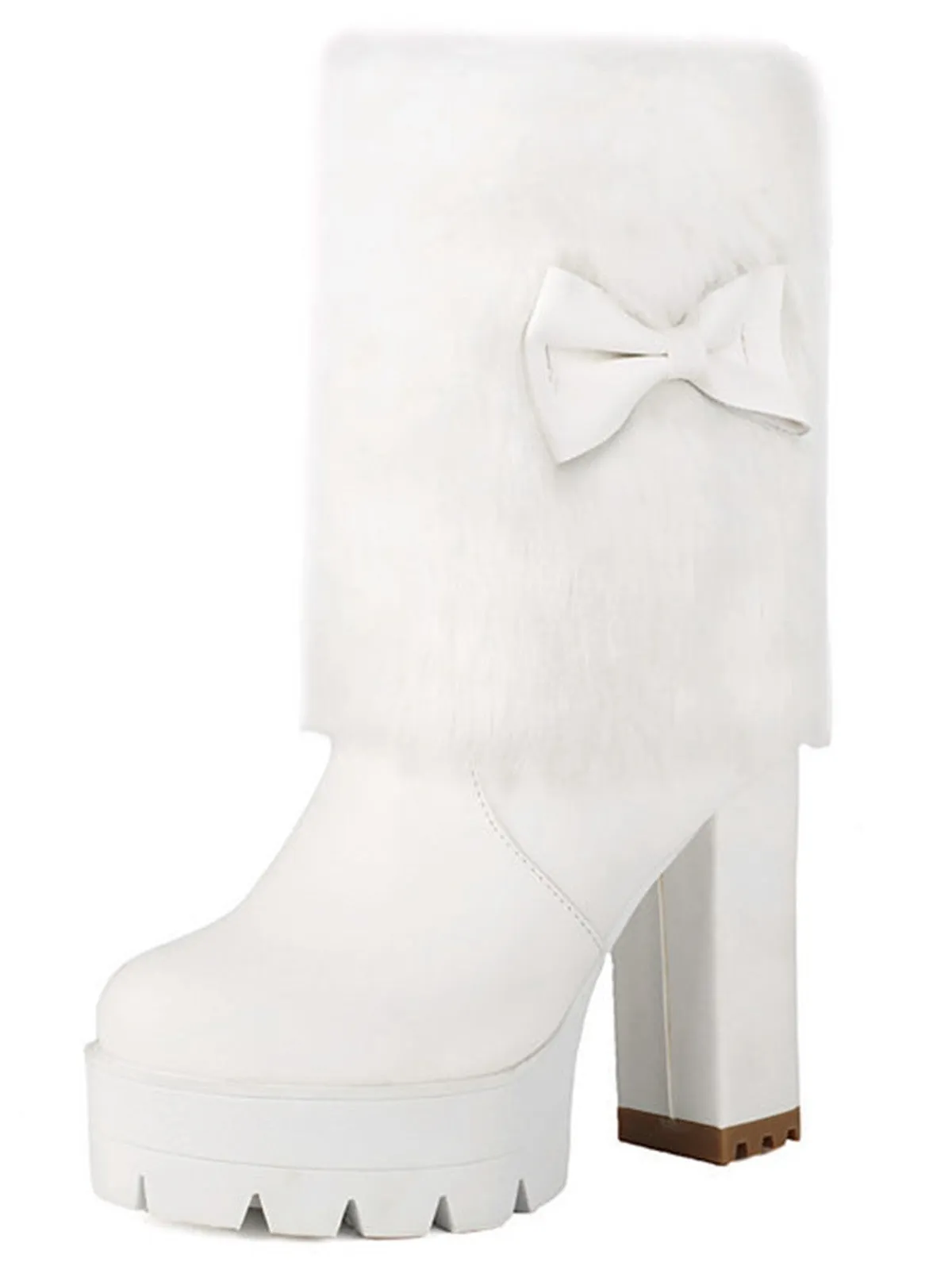 Vintage Bowknot Plush Chunky Heel Boots sold by Retro Stage