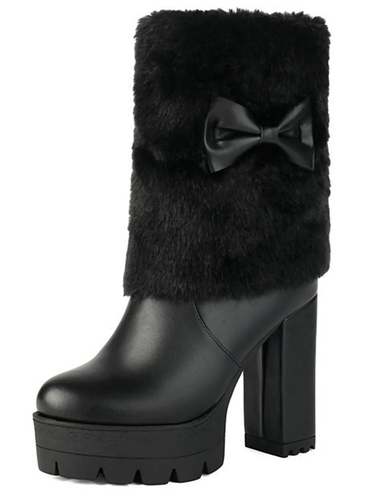 Vintage Bowknot Plush Chunky Heel Boots sold by Retro Stage product image thumbnail 5