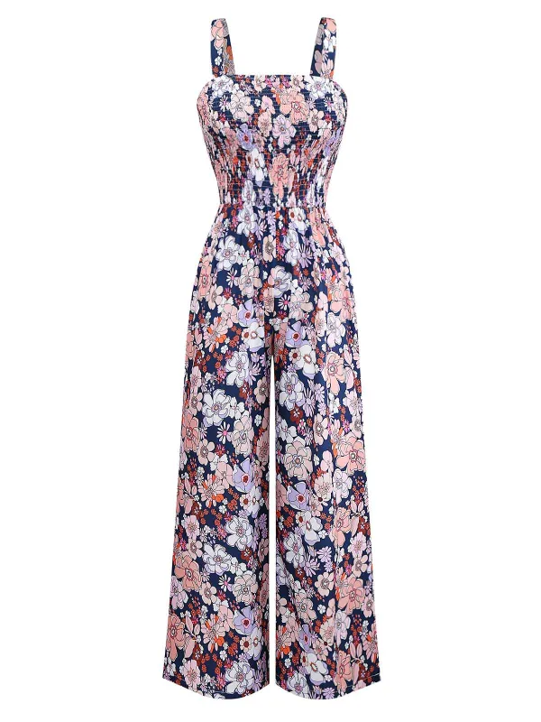 1970s Boho Floral Smocked Jumpsuit sold by Retro Stage