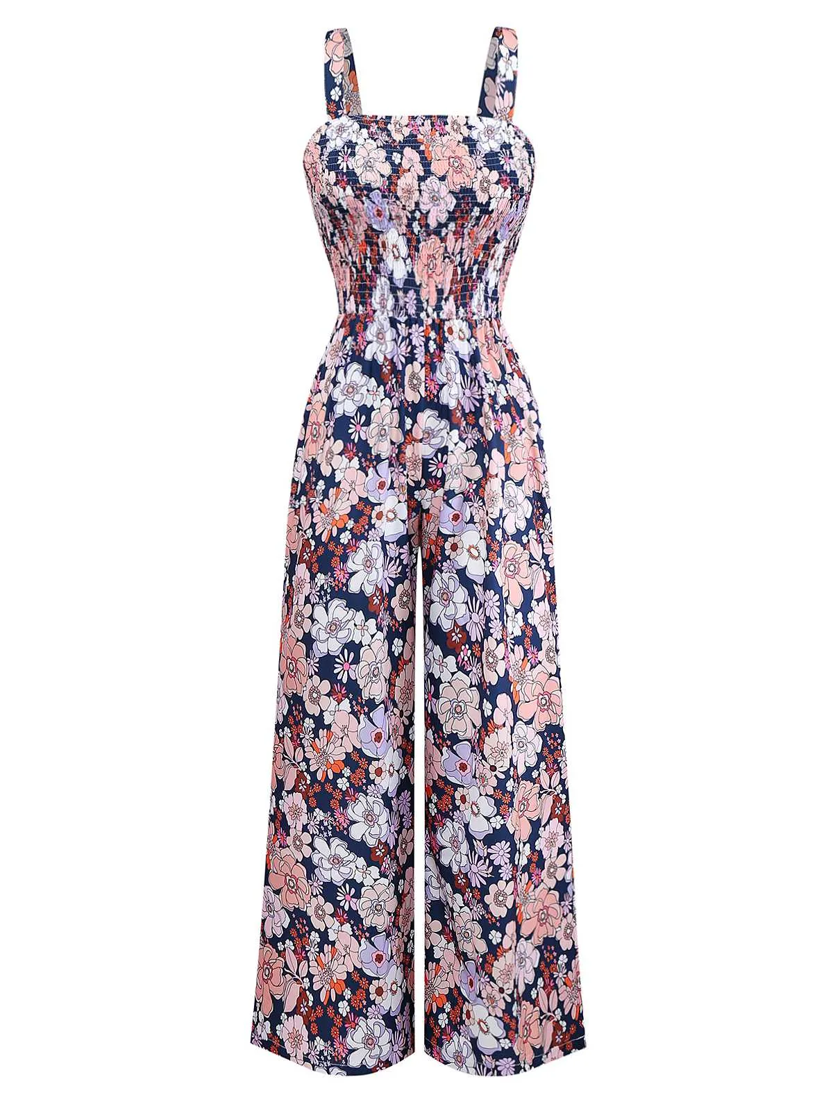 1970s Boho Floral Smocked Jumpsuit sold by Retro Stage