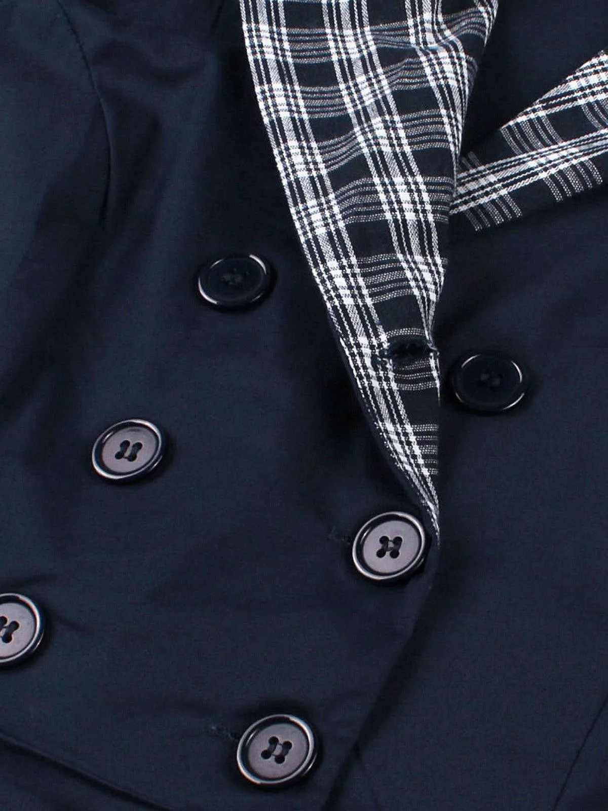 Blue 1950s Double Breasted Plaid Lapel Belted Dress sold by Retro Stage product image thumbnail 3