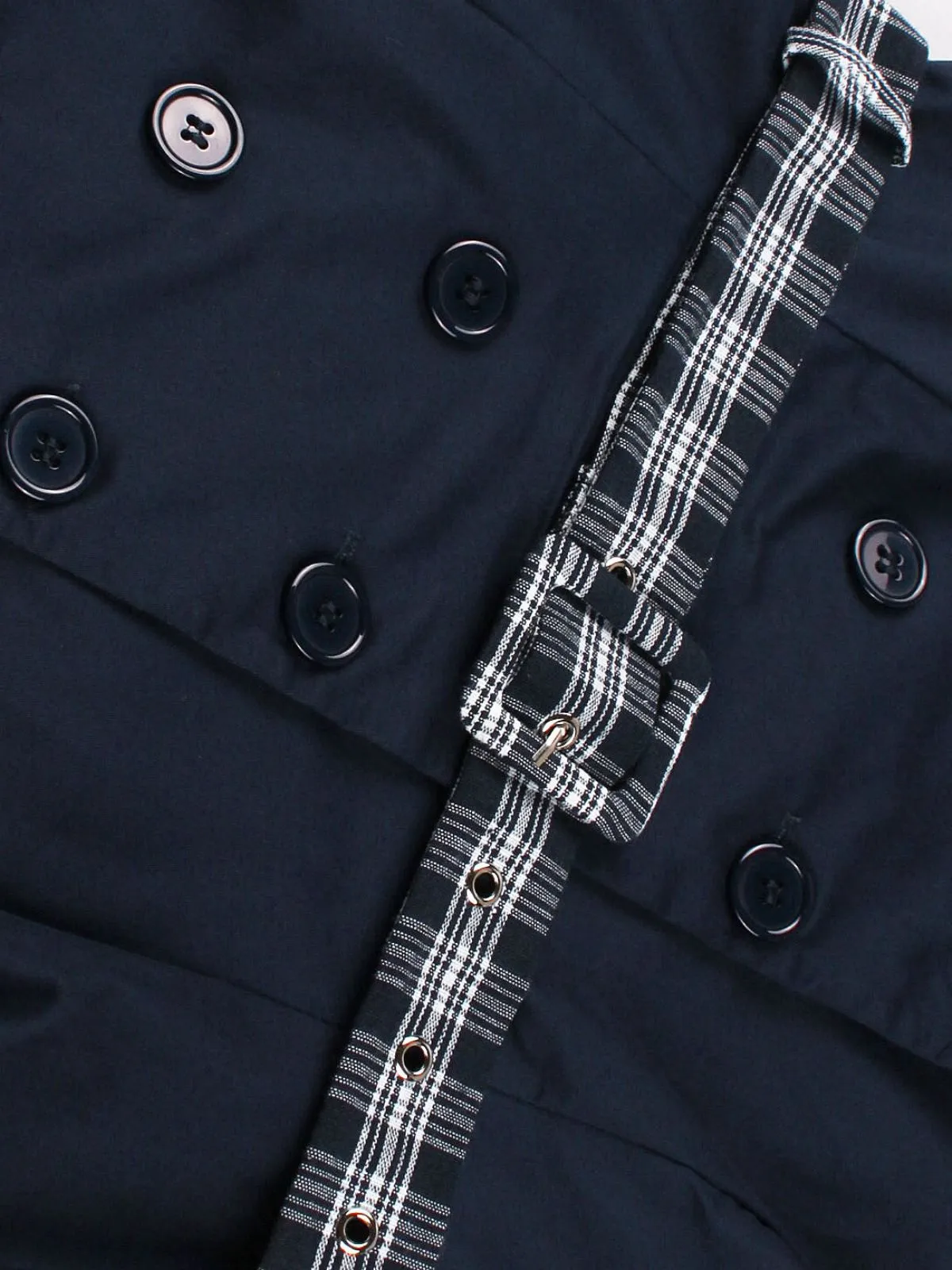 Blue 1950s Double Breasted Plaid Lapel Belted Dress sold by Retro Stage product image thumbnail 4