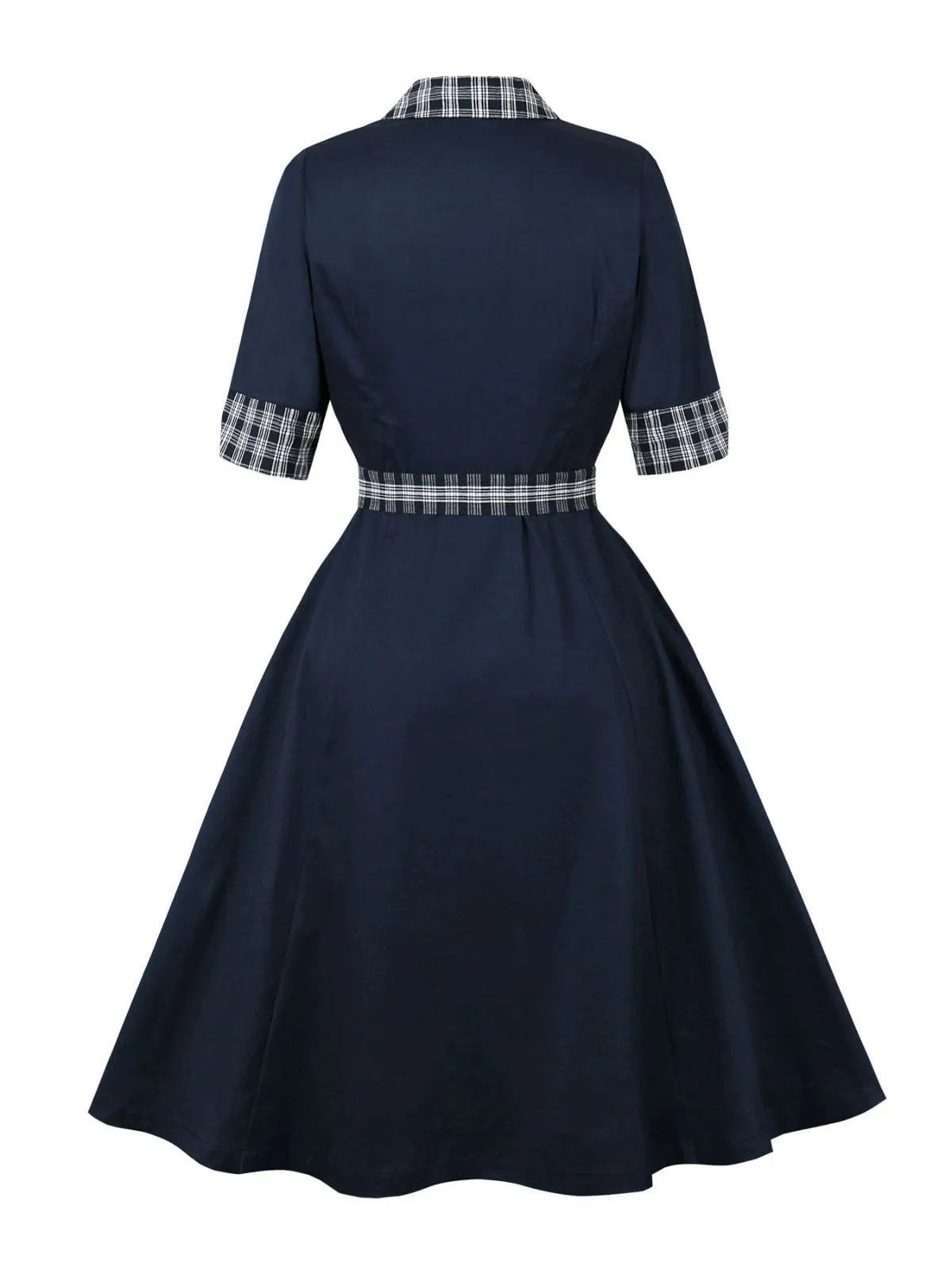 Blue 1950s Double Breasted Plaid Lapel Belted Dress sold by Retro Stage product image thumbnail 2