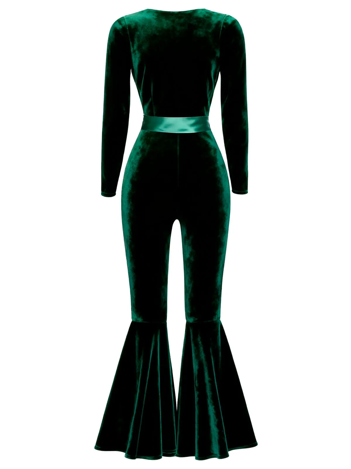 Green 1970s Sweetheart Flare Leg Velvet Jumpsuit sold by Retro Stage product image thumbnail 3