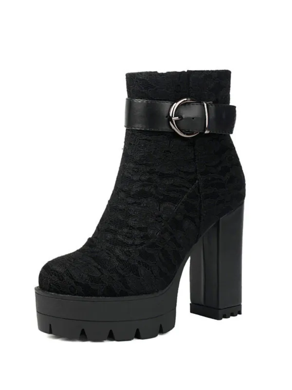Vintage Lace Chunky Heel Platform Ankle Boots sold by Retro Stage