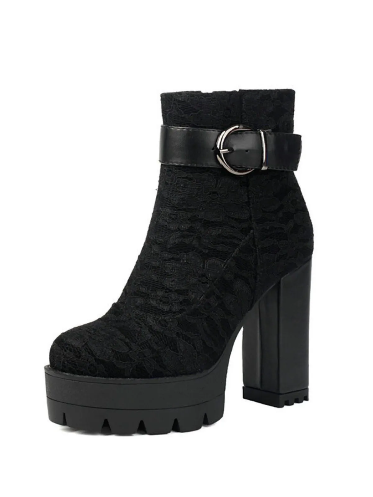 Vintage Lace Chunky Heel Platform Ankle Boots sold by Retro Stage