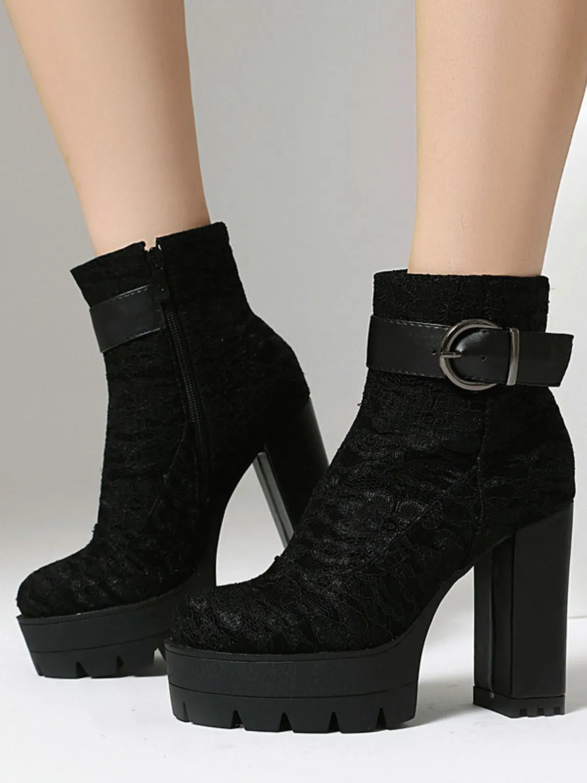 Vintage Lace Chunky Heel Platform Ankle Boots sold by Retro Stage product image thumbnail 3