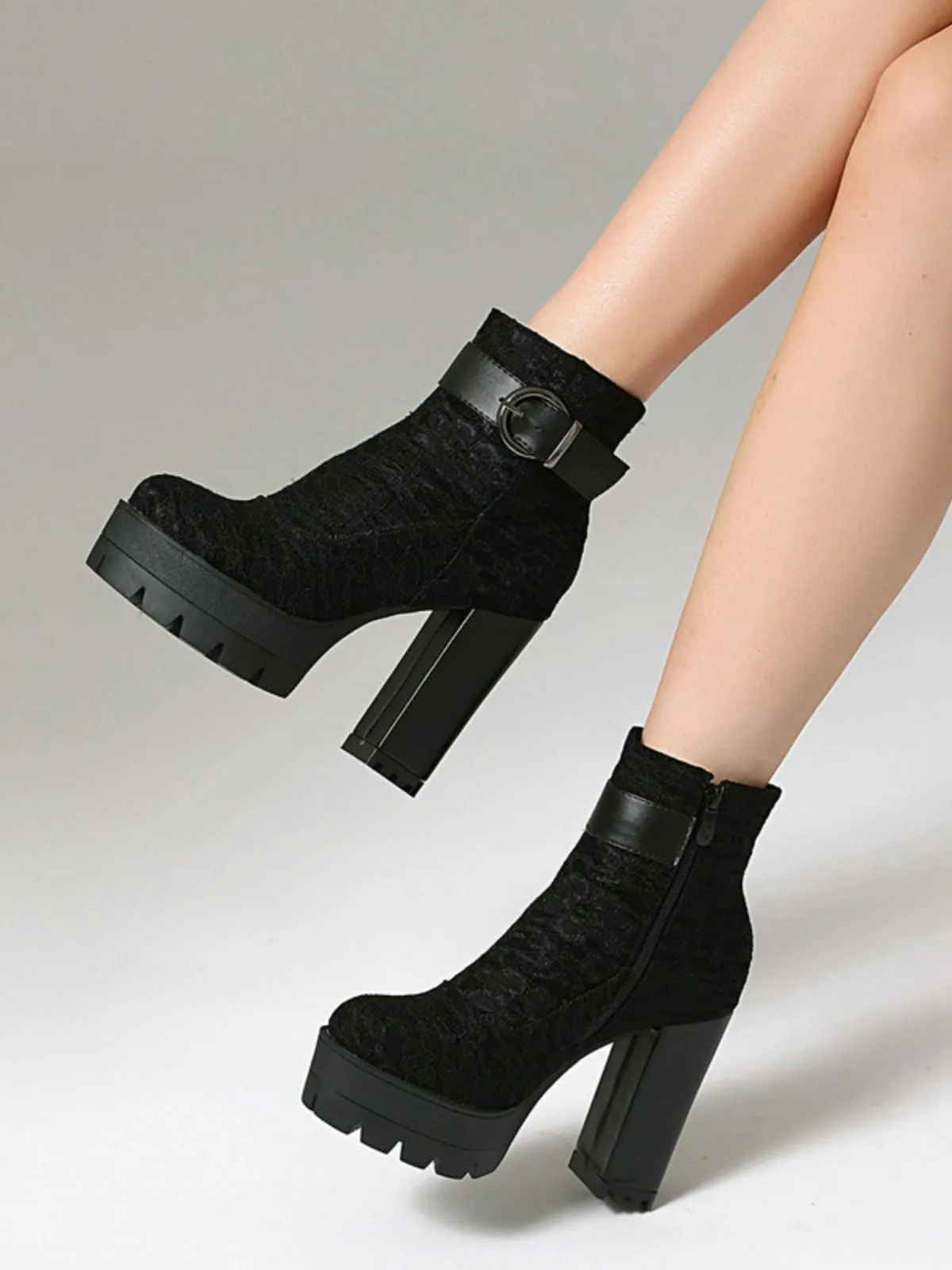 Vintage Lace Chunky Heel Platform Ankle Boots sold by Retro Stage product image thumbnail 2