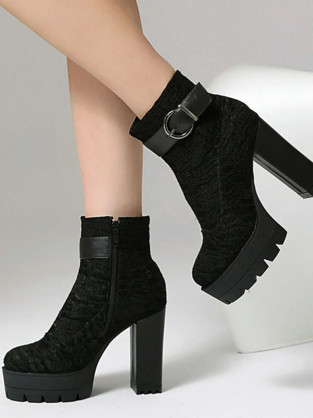 Vintage Lace Chunky Heel Platform Ankle Boots sold by Retro Stage product image thumbnail 4