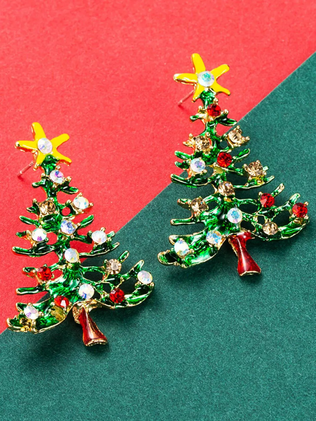 Christmas Tree Rhinestone Earrings sold by Retro Stage product image thumbnail 2