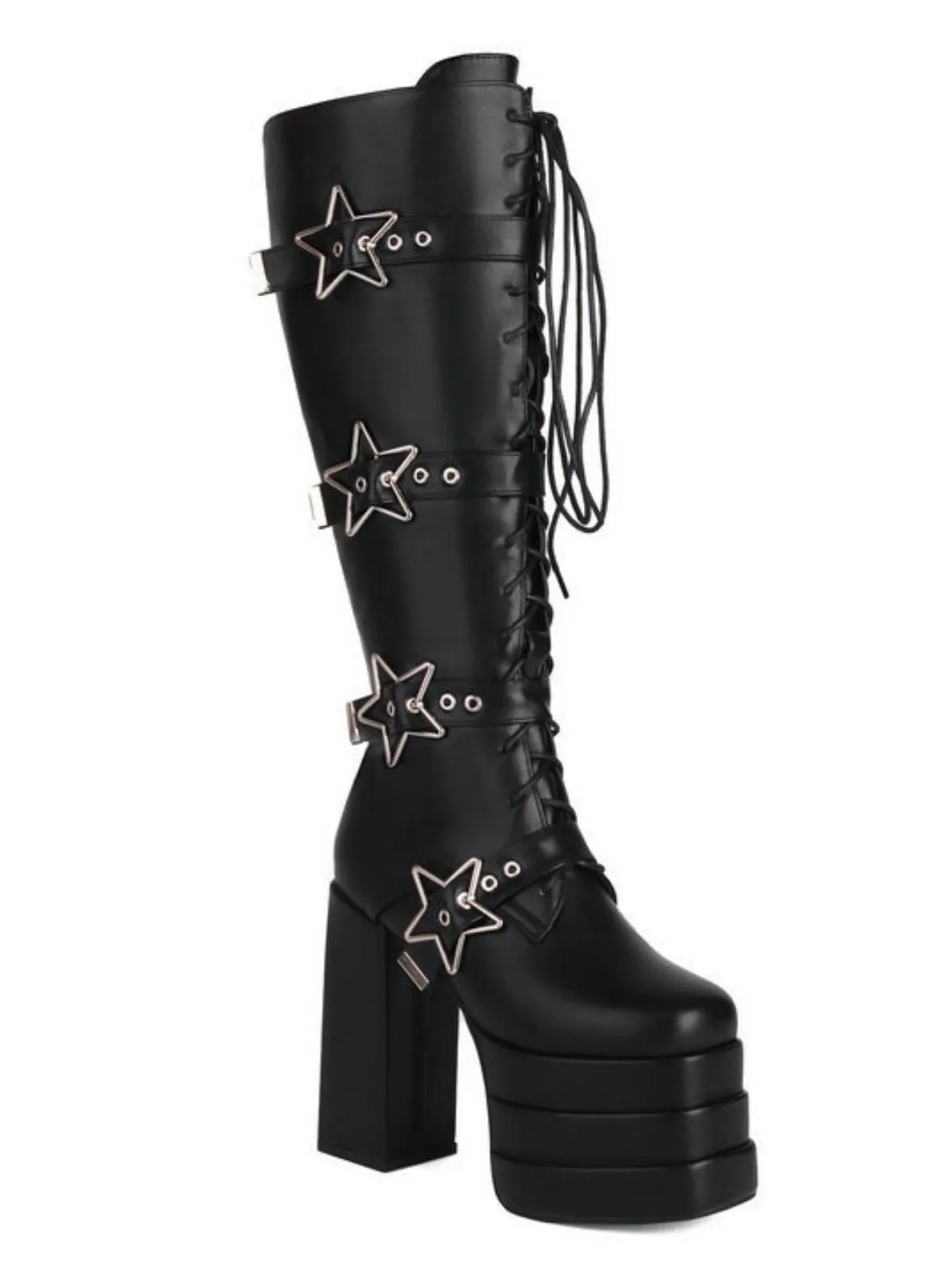 Black Star Button Gothic Platform High Heels Boots sold by Retro Stage product image thumbnail 2