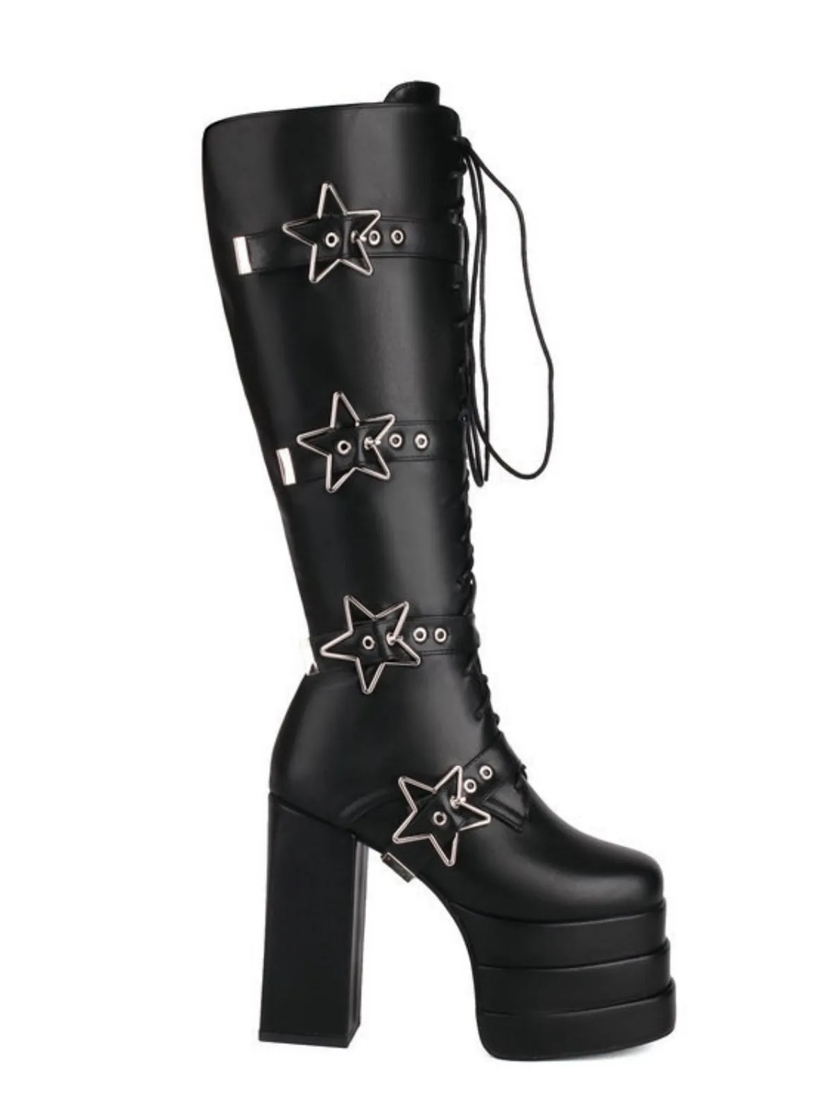 Black Star Button Gothic Platform High Heels Boots sold by Retro Stage product image thumbnail 3