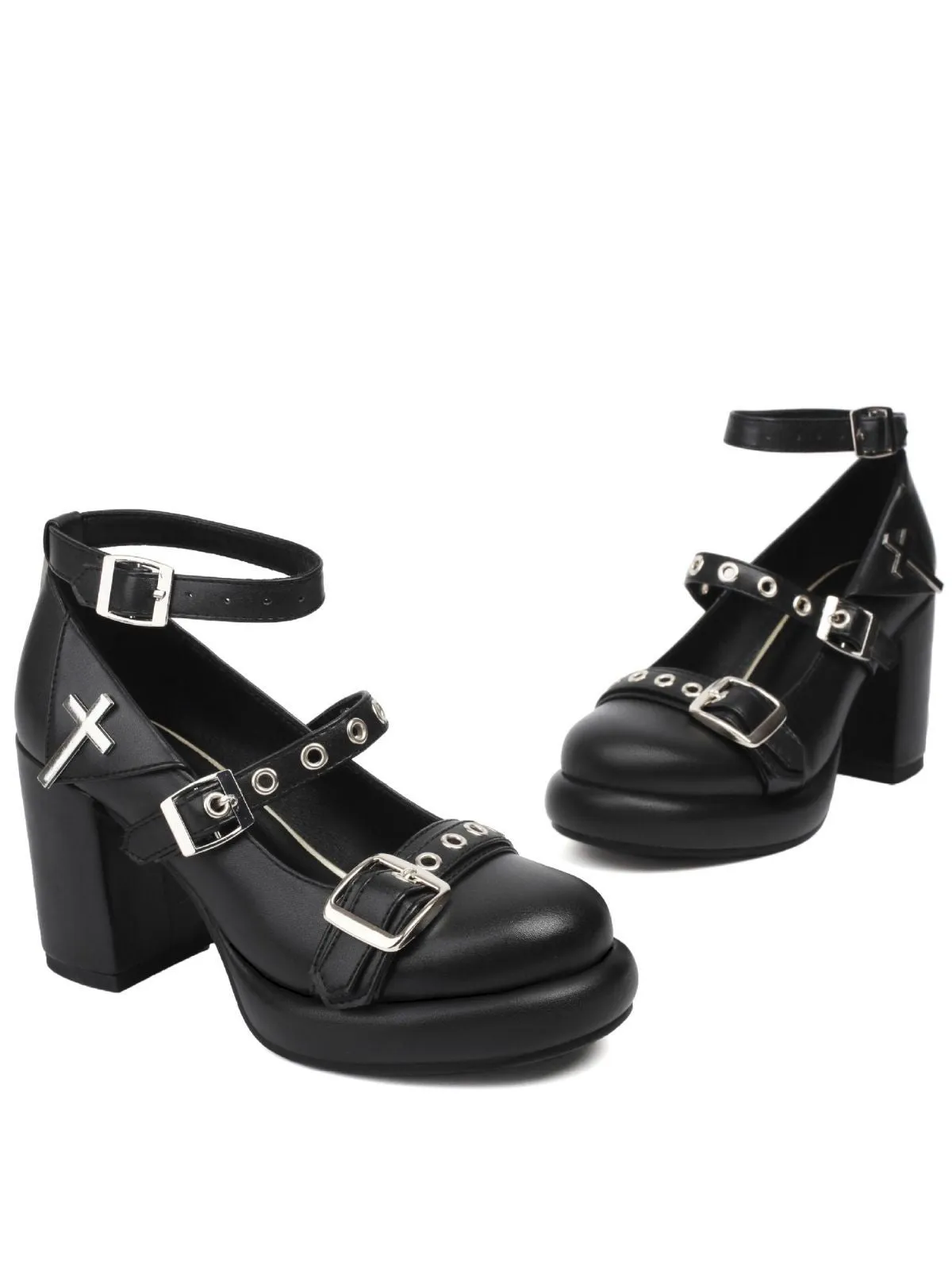 Punk Cross Buckle Ankle Strap Chunky High Heels sold by Retro Stage product image thumbnail 2