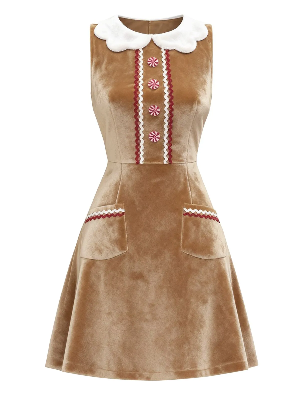 Brown 1960s Christmas Gingerbread Velvet Dress sold by Retro Stage product image thumbnail 2