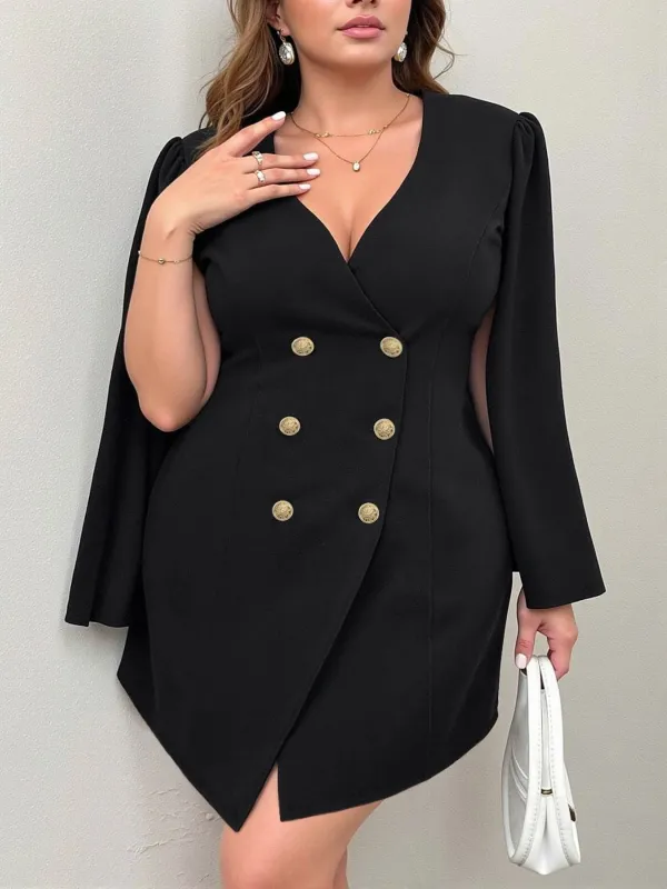 [Plus Size] Black 1970s Solid Vintage Double-Breasted Suit Jacket sold by Retro Stage