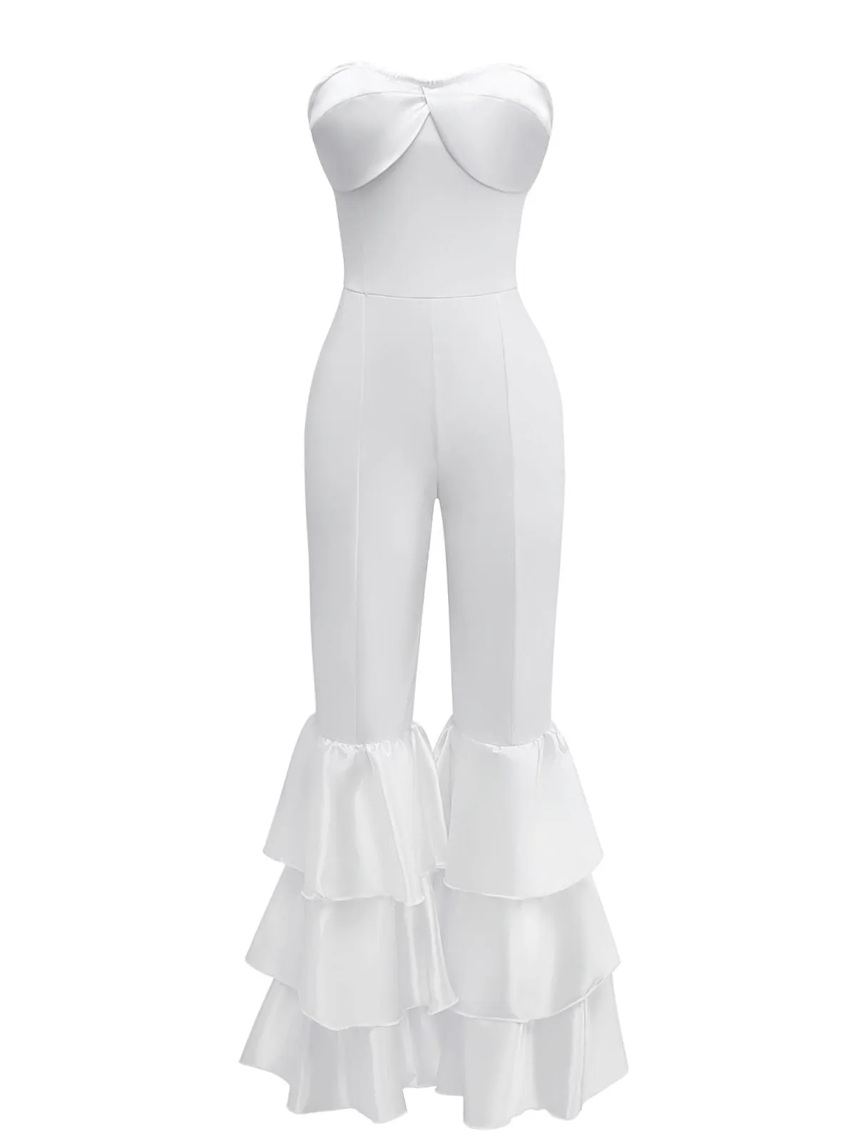 1970s Boho Strapless Solid Pleated Ruffle Jumpsuit sold by Retro Stage