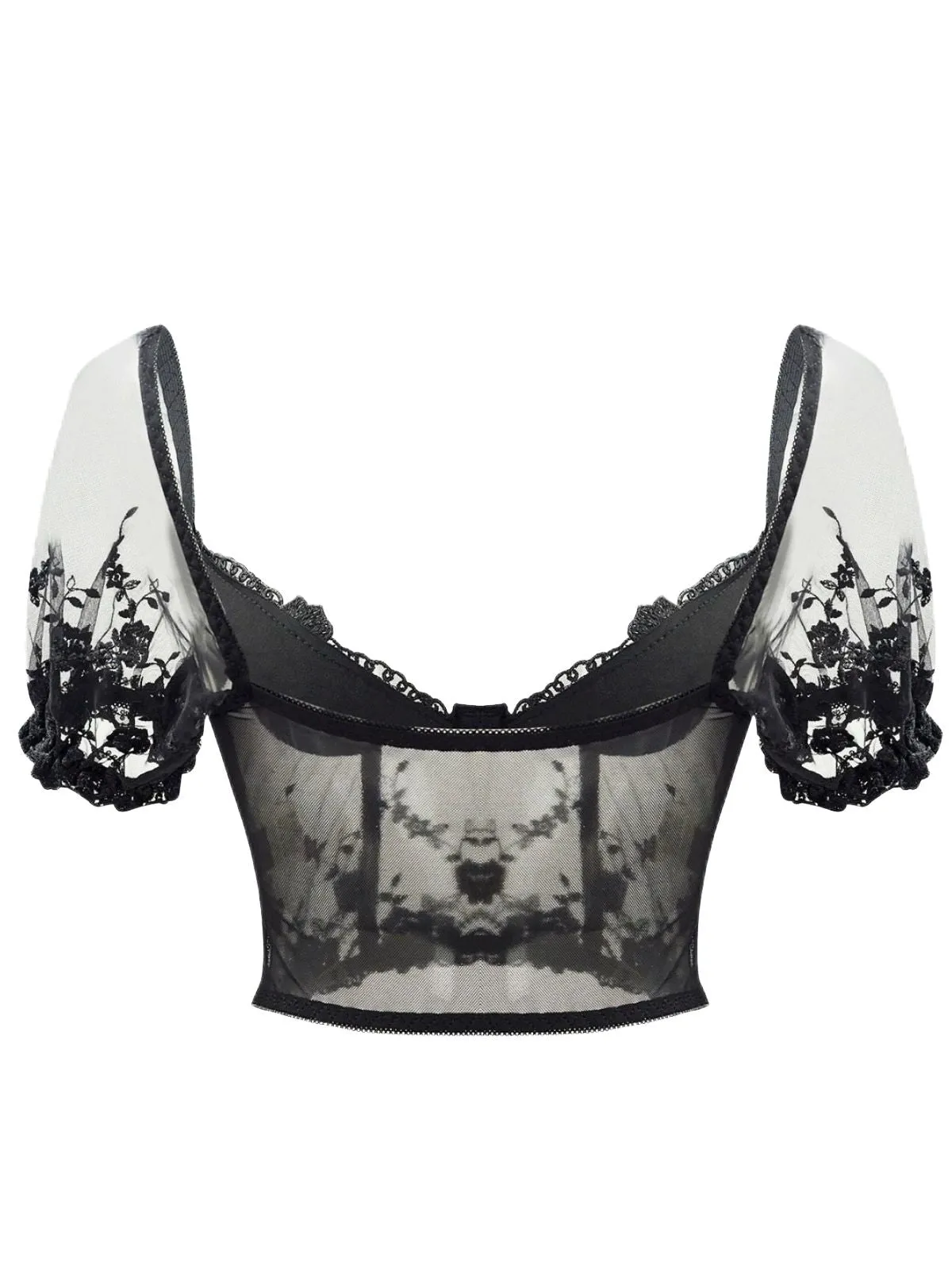 Black 1970s Puff Sleeve Lace Corset Top sold by Retro Stage product image thumbnail 2