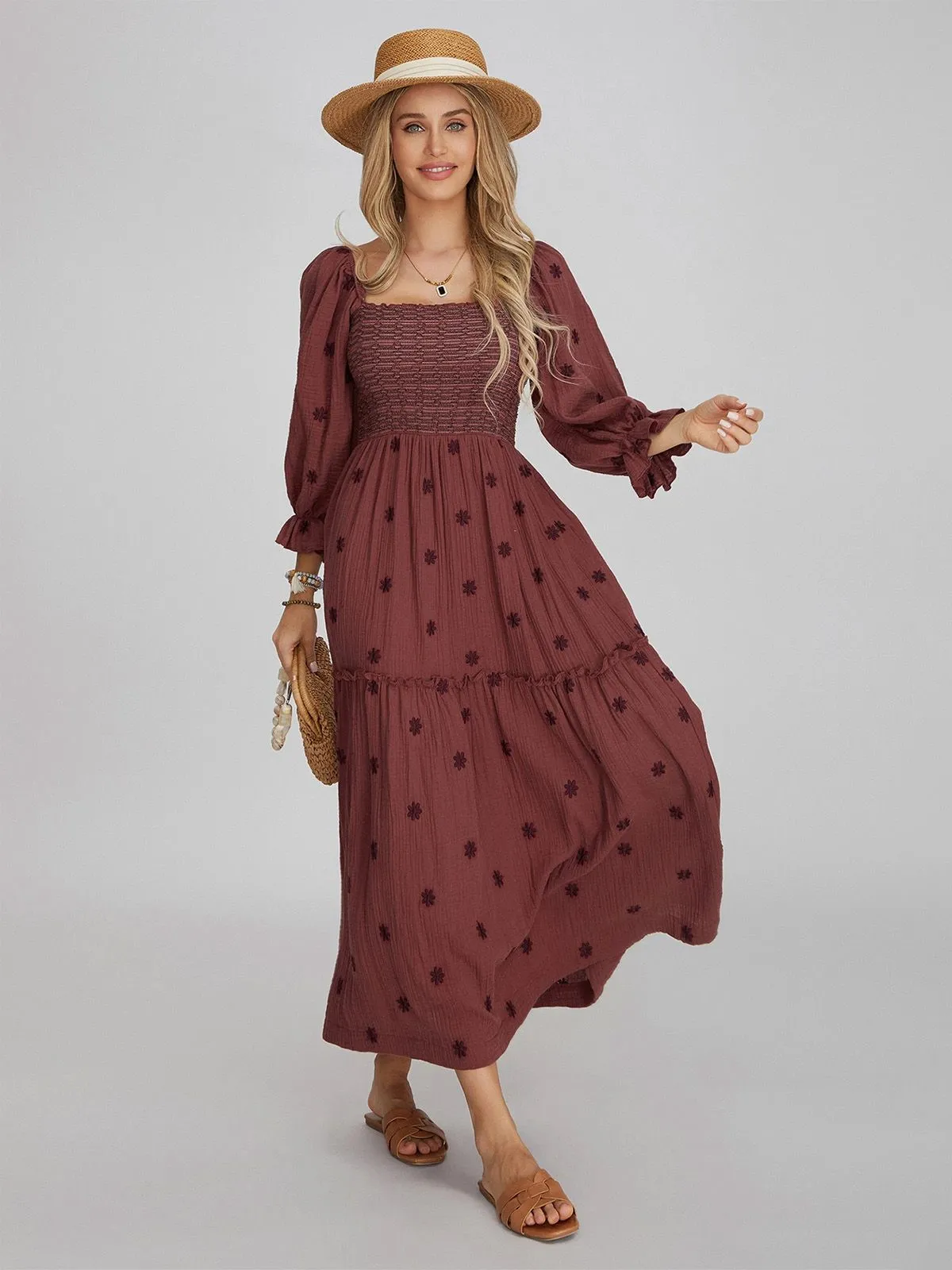 1940s Embroidered Floral Lantern Sleeve Dress sold by Retro Stage product image thumbnail 3