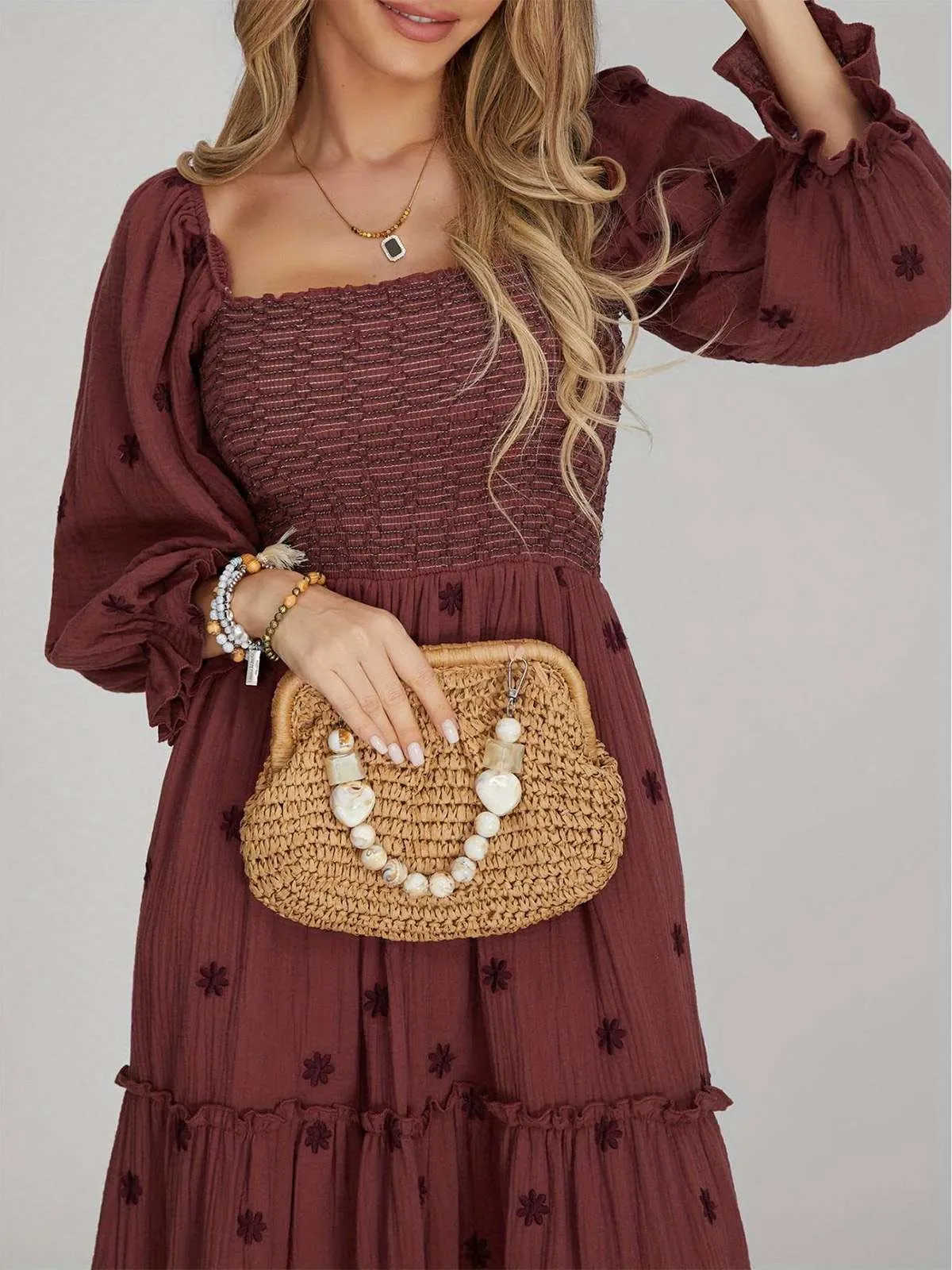 1940s Embroidered Floral Lantern Sleeve Dress sold by Retro Stage product image thumbnail 4