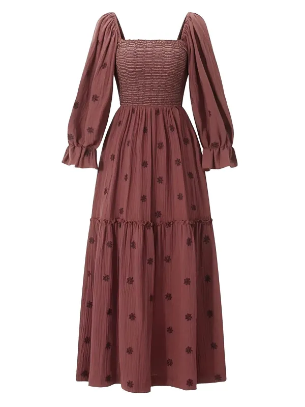 1940s Embroidered Floral Lantern Sleeve Dress sold by Retro Stage