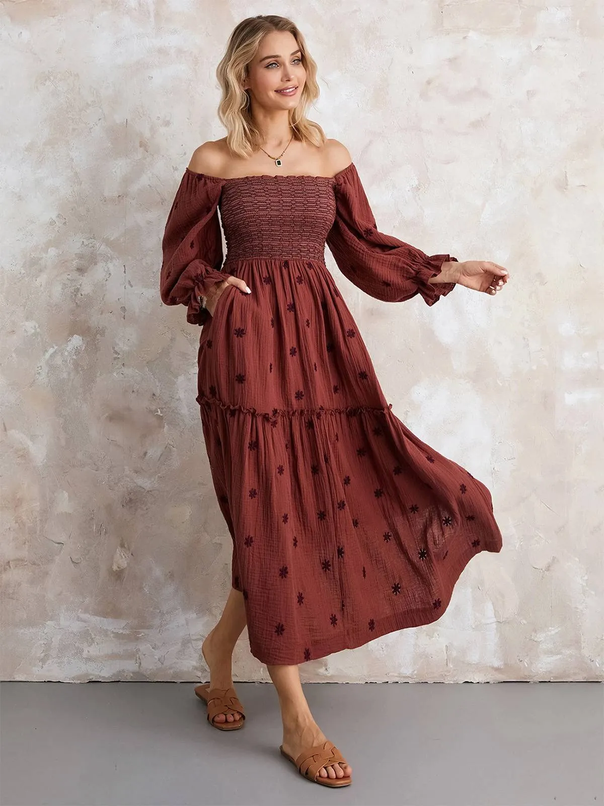 1940s Embroidered Floral Lantern Sleeve Dress sold by Retro Stage product image thumbnail 2