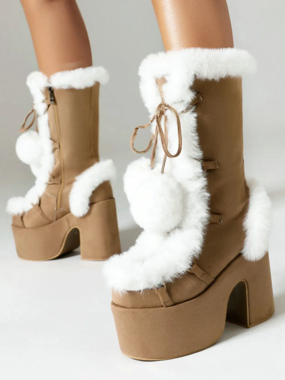 Vintage Faux Fur Round Toe High Heel Boots sold by Retro Stage product image thumbnail 4
