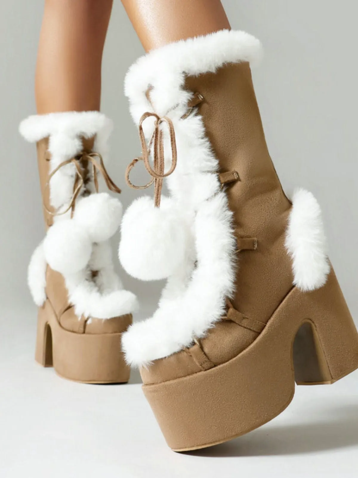 Vintage Faux Fur Round Toe High Heel Boots sold by Retro Stage product image thumbnail 5