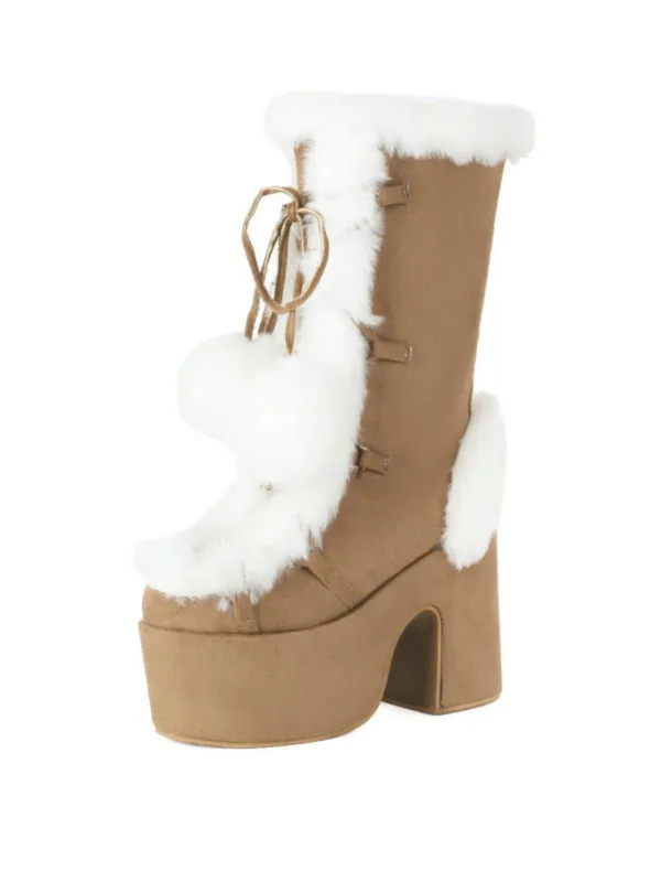 Vintage Faux Fur Round Toe High Heel Boots sold by Retro Stage