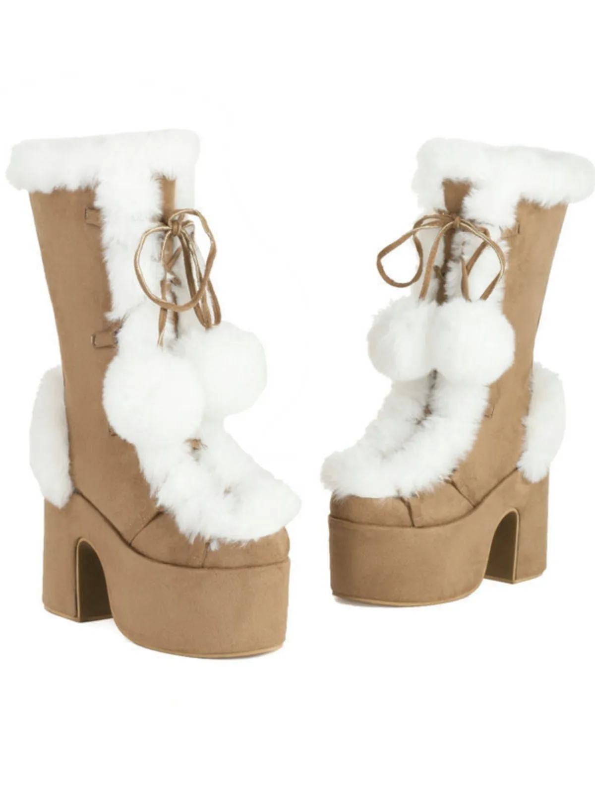 Vintage Faux Fur Round Toe High Heel Boots sold by Retro Stage product image thumbnail 3