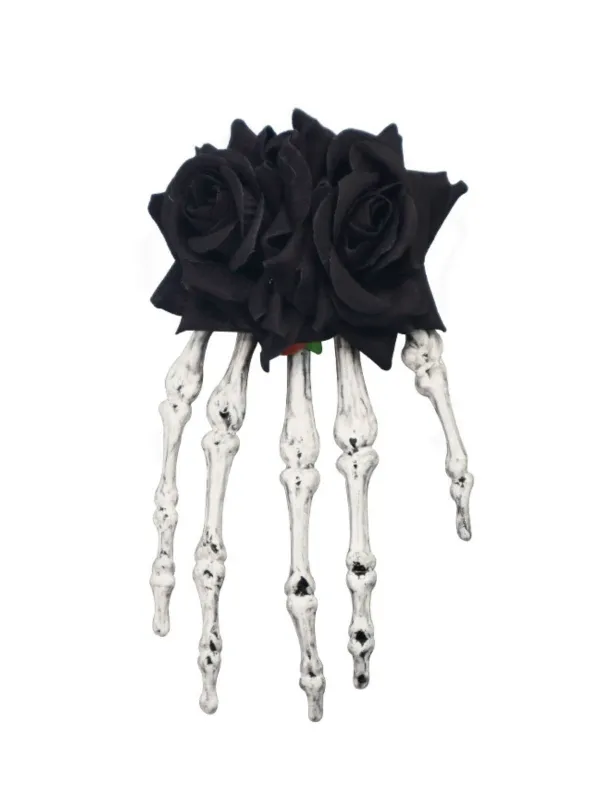 Black Halloween Rose Skeleton Hand Hair Clip made by Retro Stage
