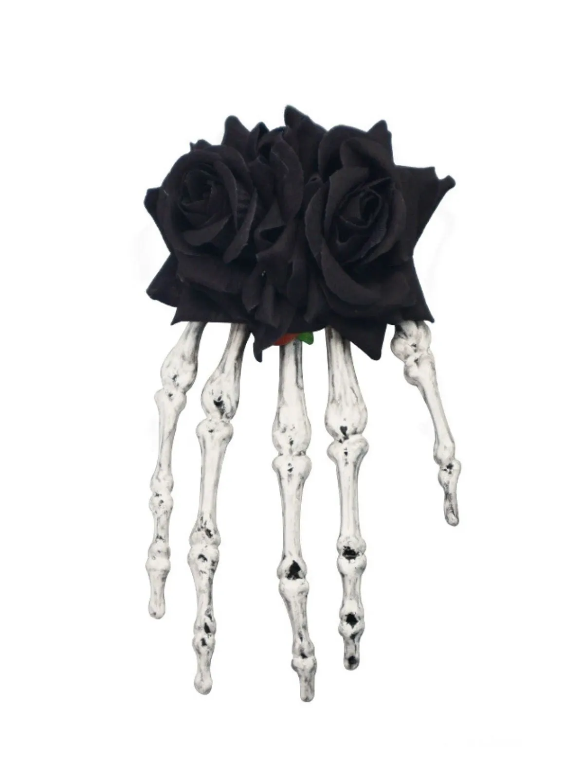 Black Halloween Rose Skeleton Hand Hair Clip sold by Retro Stage