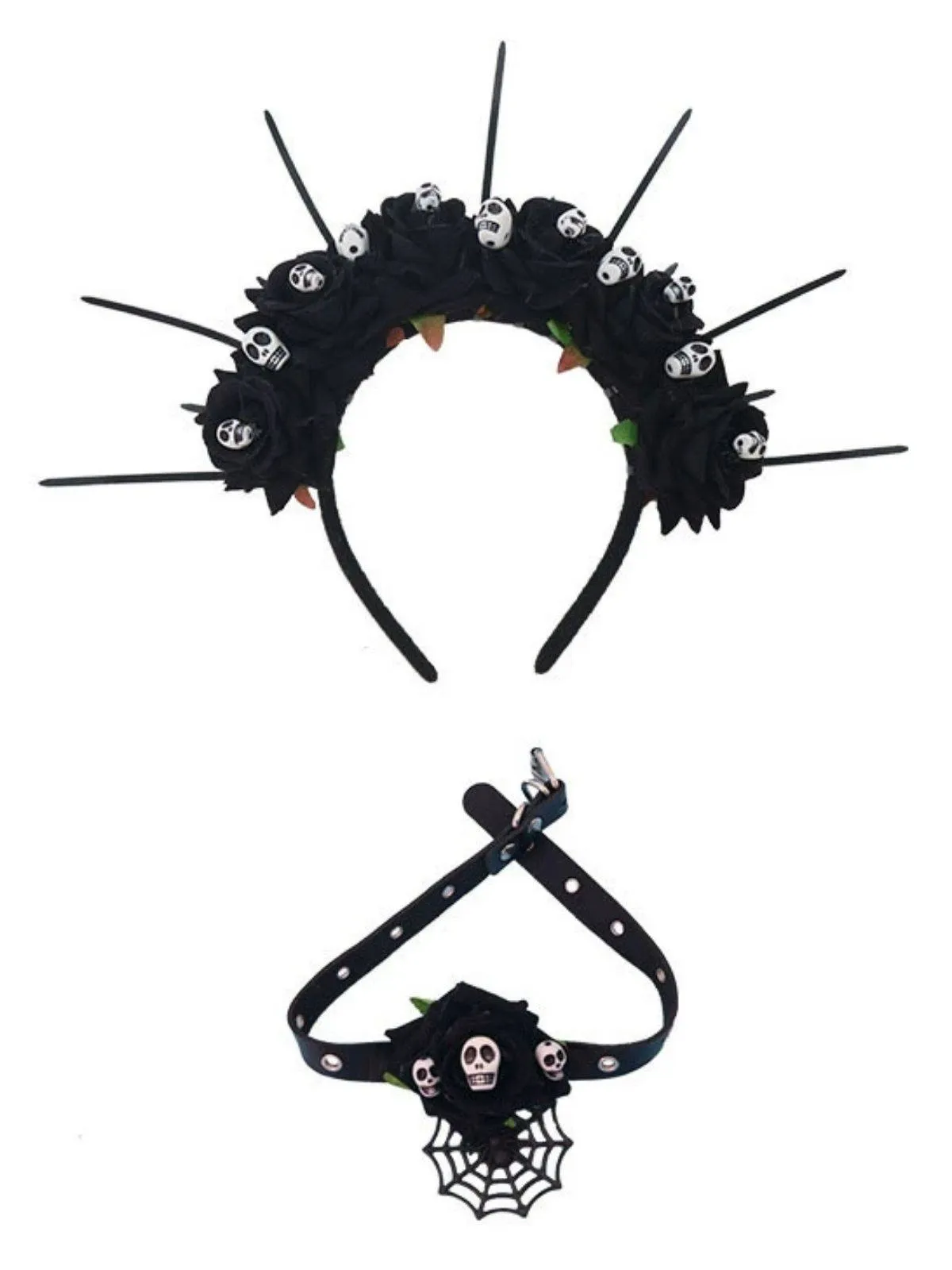 Gothic Skull Rose Halloween Headband & Necklace sold by Retro Stage product image thumbnail 2