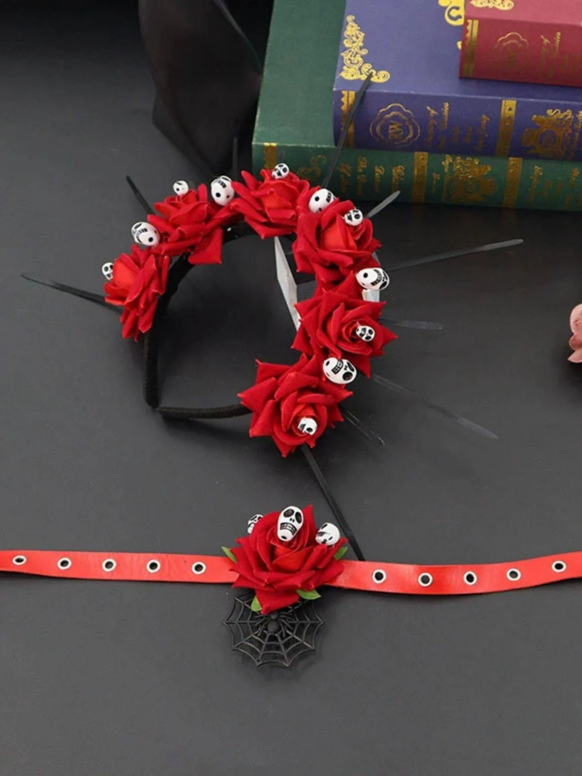 Gothic Skull Rose Halloween Headband & Necklace sold by Retro Stage product image thumbnail 3