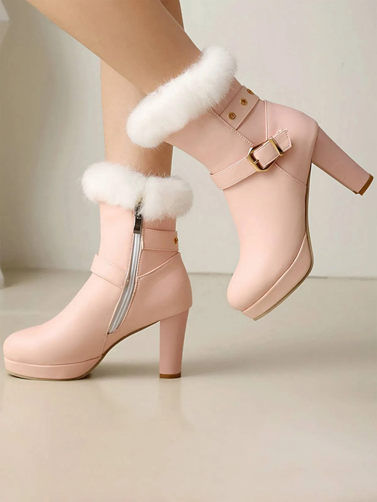 Vintage Faux Fur Buckle High Heel Boots sold by Retro Stage product image thumbnail 4