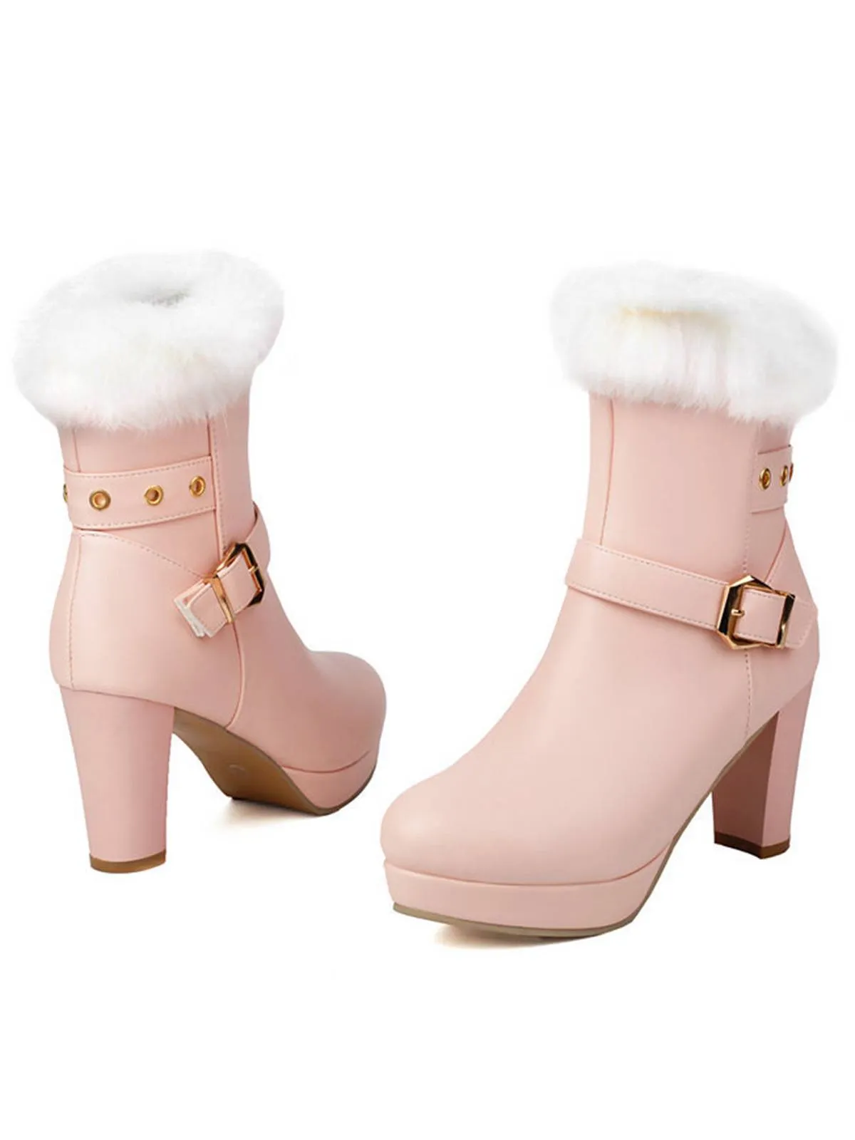 Vintage Faux Fur Buckle High Heel Boots sold by Retro Stage product image thumbnail 2