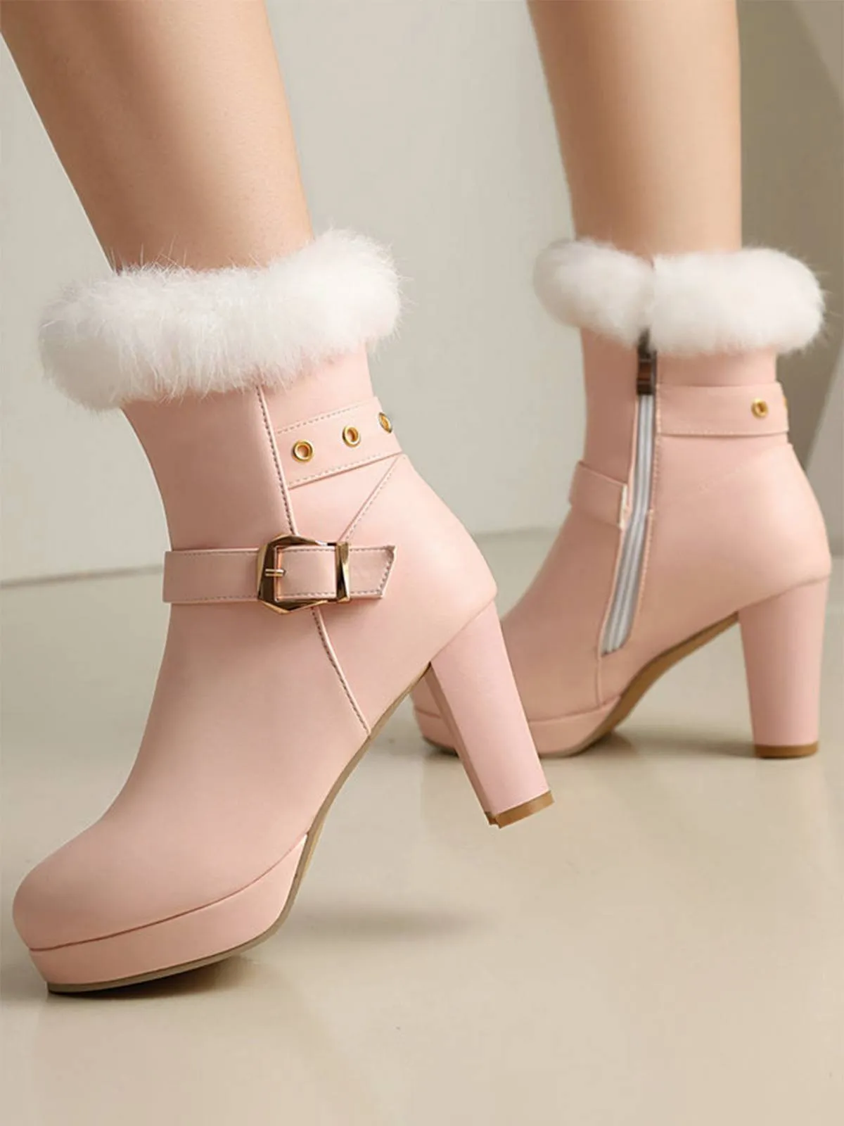 Vintage Faux Fur Buckle High Heel Boots sold by Retro Stage product image thumbnail 5