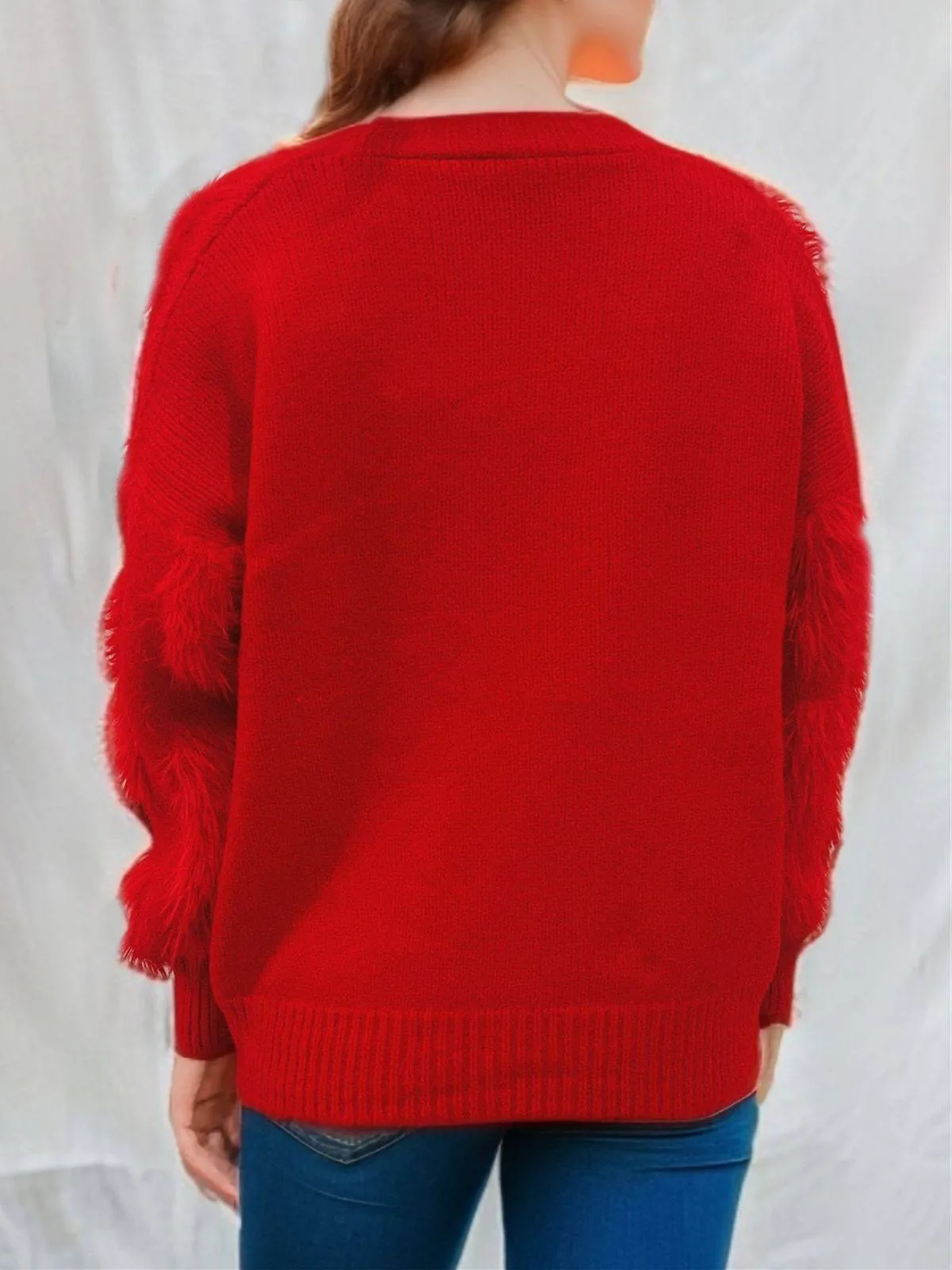 1970s 3D Christams Print Fluffy Knit Button Cardigan sold by Retro Stage product image thumbnail 4