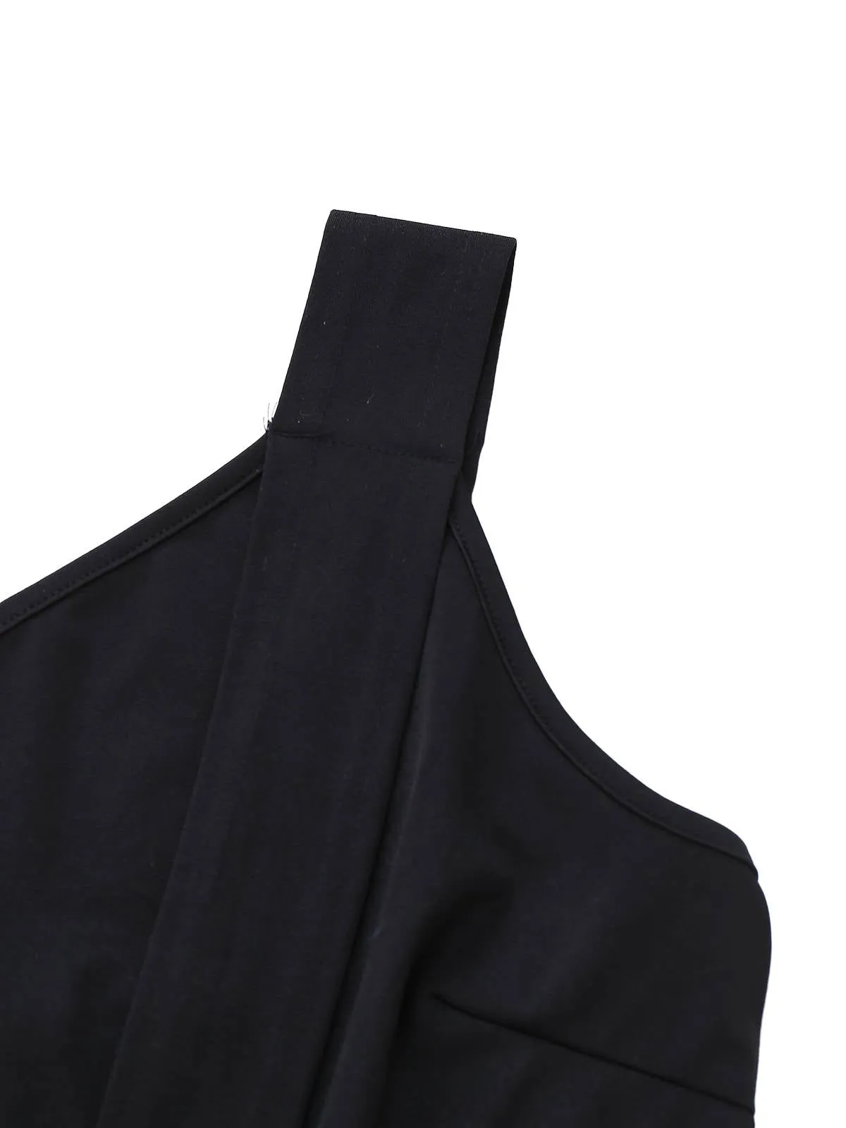 Black 1980s One Shoulder Wide Leg Belt Jumpsuit sold by Retro Stage product image thumbnail 3