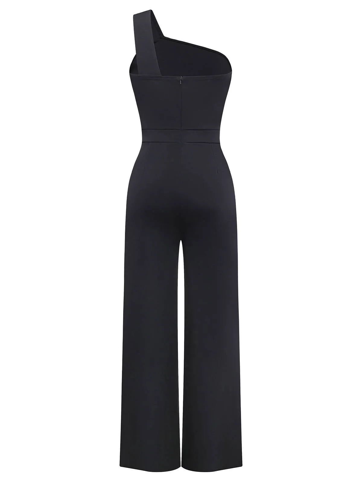Black 1980s One Shoulder Wide Leg Belt Jumpsuit sold by Retro Stage product image thumbnail 2