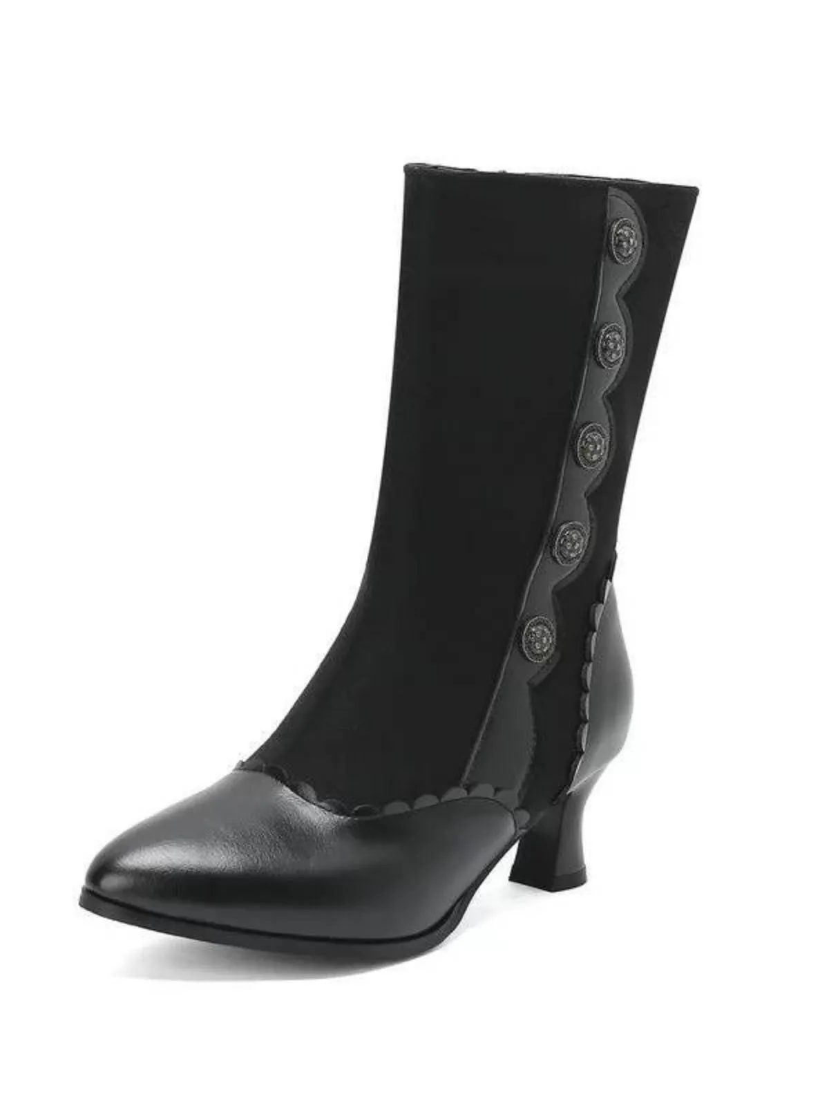 Vintage Leather Suede Button Mid Calf Boots sold by Retro Stage product image thumbnail 4