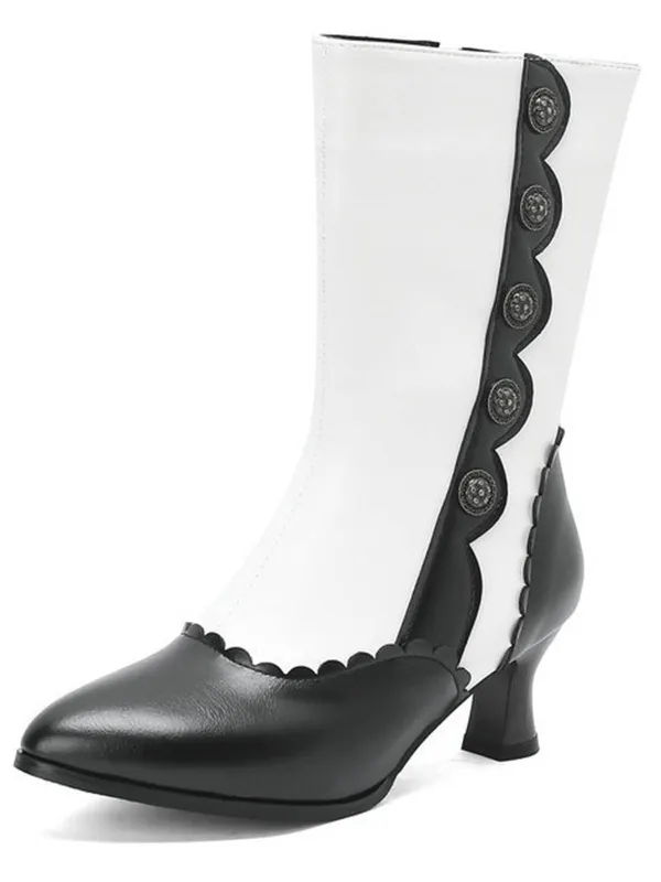 Vintage Leather Suede Button Mid Calf Boots sold by Retro Stage